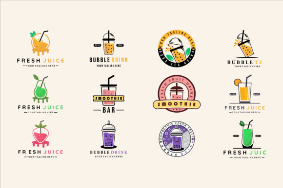 Drink Juice and Bubble Tea Logo Set