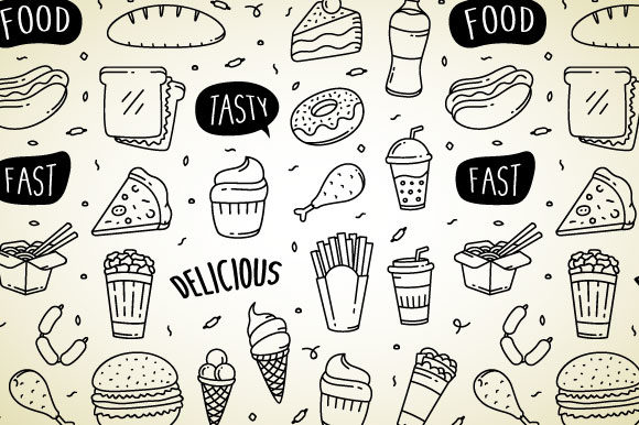 Fast Food Doodle Hand Drawn
